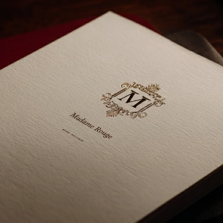 Detail of menu for Madame Rouge restaurant, by Acquabella Studio.